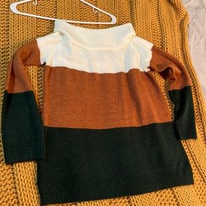 Off shoulder color block sweater